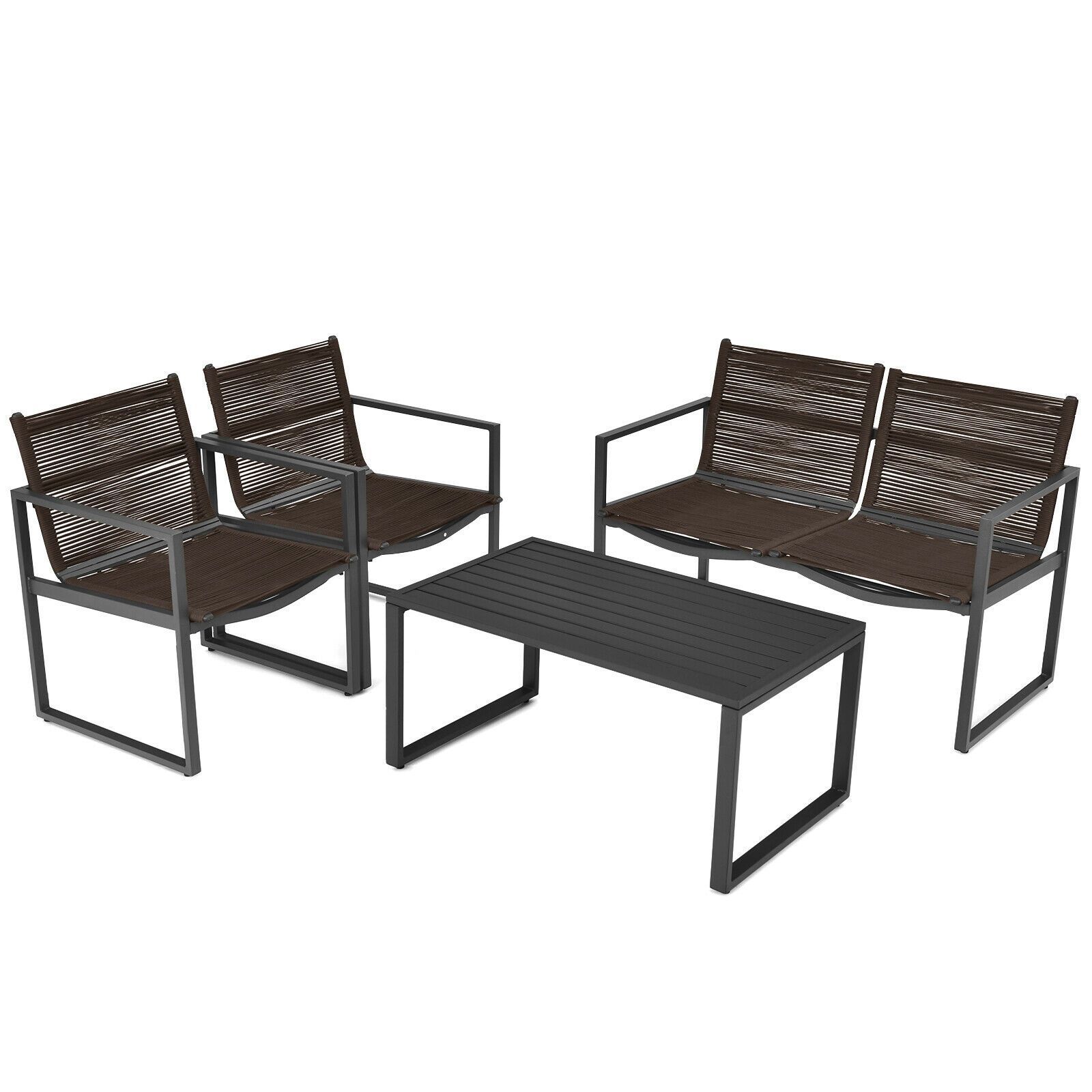 4 Piece Patio Furniture Set with Loveseat Single Chairs and Table